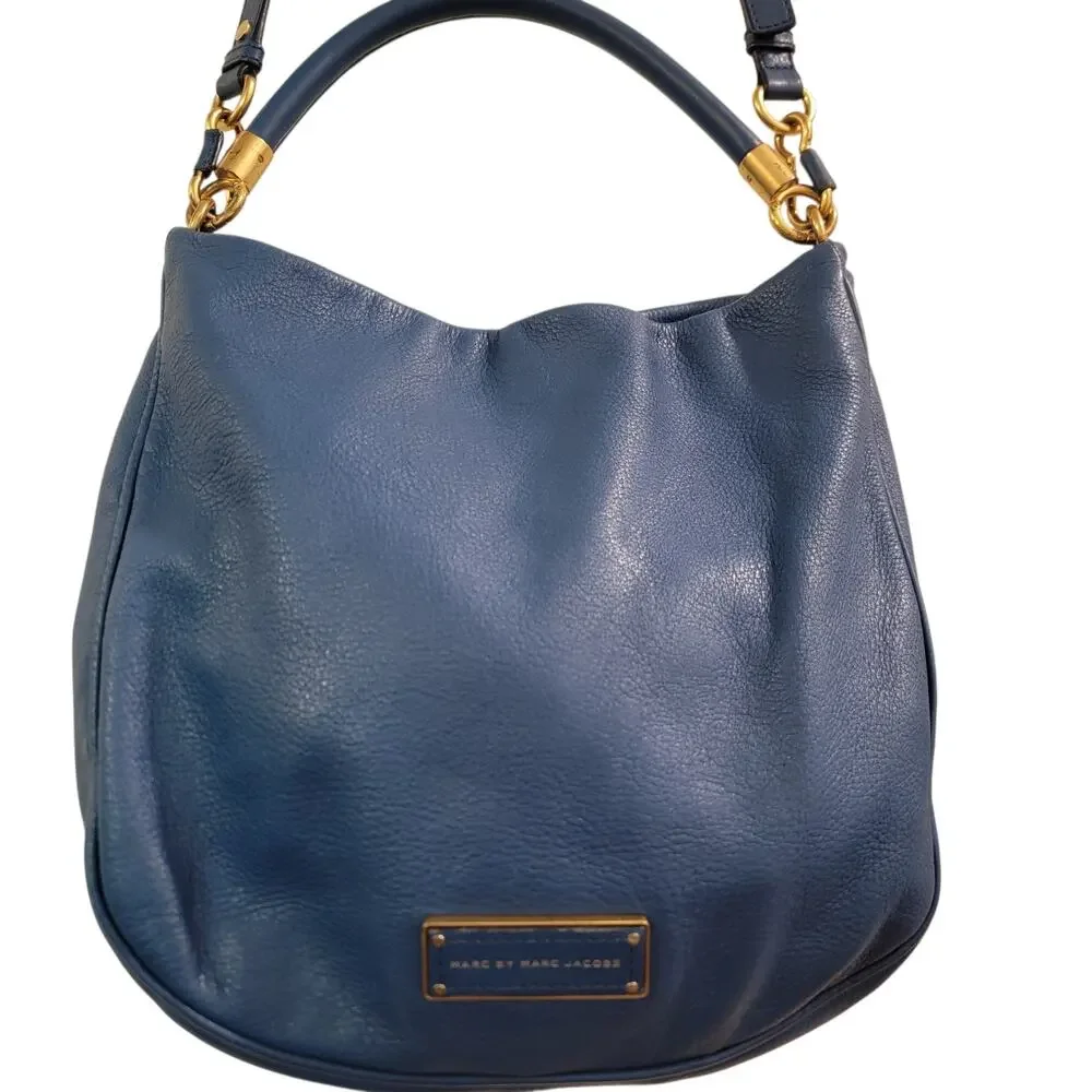 Marc by Marc Jacobs Blue Pebbled Leather Hobo Shoulder Bag Crossbody